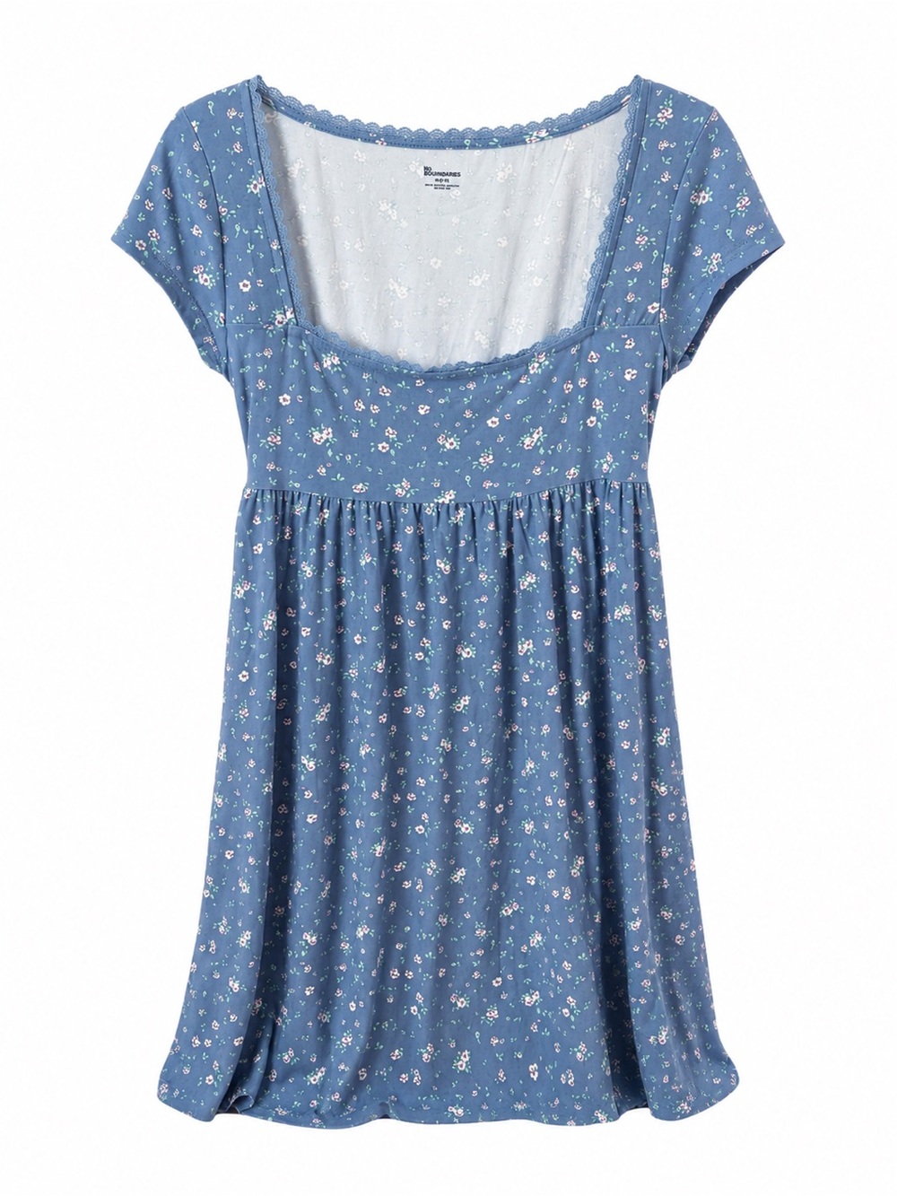 Blue Floral Square Neck Babydoll Dress
